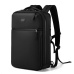MYBALO ASTON Perfektní volba pro minimalisty s dobrým vkusem  6 ikon: - Nejtenčí batoh - Elegantní - Kapsa na notebook do 15,6" - Kapsa na tablet do 9" - Otevírání o 180 stupňů - USB a USB-C port - Drží tvar - Voděodolný - Skryté kapsy  Elegantní a minimalistický Jedná se o velmi elegantní a minimalistický batoh. S tímto parťákem neuděláte chybu při běžném nošení do města, ani na důležité schůzce.  Tenký batoh MYBALO Aston je batoh s vůbec nejmenší hloubkou z naší nabídky. Díky tomu působí elegantně a minimalisticky, ale i přesto se do něj vejdou všechny vaše nezbytnosti.  Kvalitní voděodolný materiál, dlouhá životnost Kvalitní umělá kůže zajišťuje trvanlivost a odolnost batohu proti vodě a opotřebení. MYBALO Aston tak bude vaším společníkem opravdu dlouho.  Drží tvar Batoh si zachovává svůj tvar také v případě, že jej budete mít úplně prázdný.  Vestavěný USB a USB-C port Nabíjejte svá elektronická zařízení kdekoli a kdykoli díky vestavěnému USB a USB-C portu.  Popruh k uchycení na kufr Cestujte pohodlně. Kdykoli chcete mít volná záda, jednoduše připevněte batoh na rukojeť svého kufru.  Pohodlné polstrování Užijte si komfortní nošení díky kvalitnímu a prodyšnému polstrování ramenních popruhů a zádové části.  Další praktické kapsy Zorganizujte si pohodlně a snadno své věci díky množství vychytaných kapes.  Skryté kapsy V zádové části a na ramenním popruhu najdete skryté kapsy pro bezpečné uložení cenností.  Vnitřní kapsy Vnitřní kapsy slouží pro snadnou organizaci všech vašich věcí.  Přední kapsa Přední kapsa je určena pro věci, které chcete mít rychle a snadno po ruce.  Parametry: - Rozměry: 46 x 30 x 9 cm - Objem: 11 l - Hmotnost: 1,19 kg - Kapsa na notebook: Ano (do vel. 15,6") - Kapsa na tablet: Ano (do vel. 9") - USB port: Ano - Voděodolnost: Ano - Hlavní materiál: Ekokůže + Polyester - Podšívka: Polyester - Barva: Černá