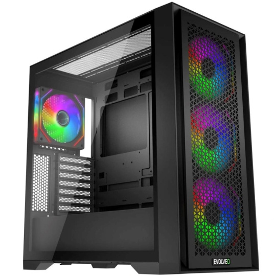 EVOLVEO Rhino, skříň eATX/ATX, 4x ARGB ventilátor 120mm, boční panel temperované sklo + mřížkovaný přední panel EVOLVEO Rhino, skříň eATX/ATX, 4x ARGB ventilátor 120mm, boční panel temperované sklo + mřížkovaný přední panel