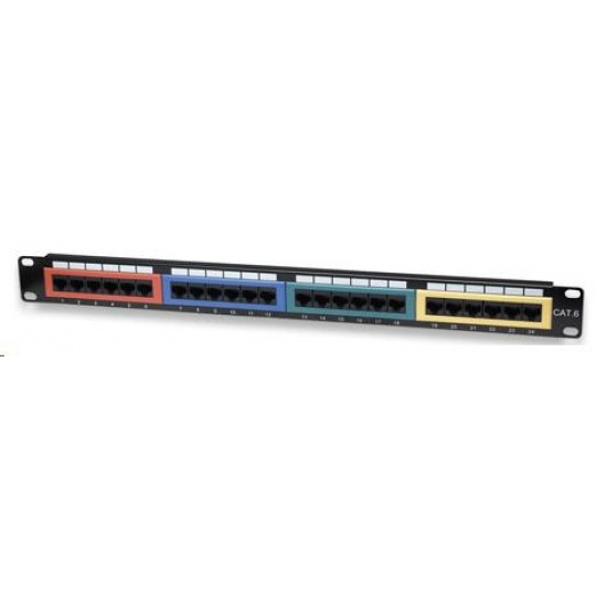 Intellinet Patch panel, 19", Cat6, 24 portov, UTP, 1U, farebný, čierny