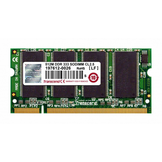 SODIMM DDR 256MB 333MHz TRANSCEND 2Rx16, CL2.5