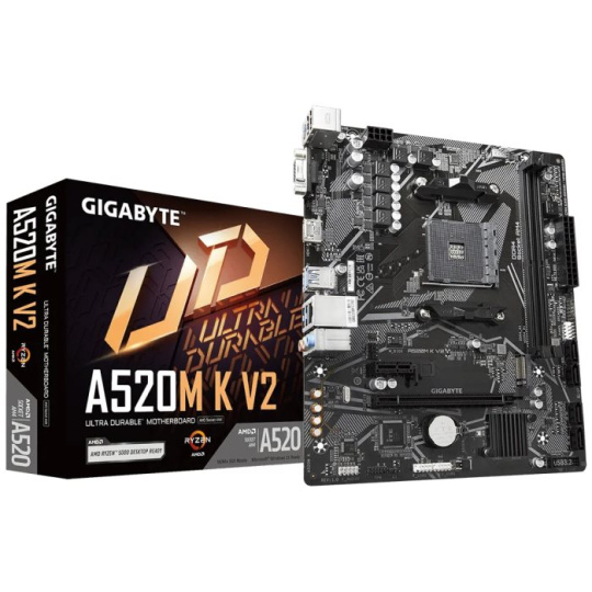 BAZAR - GIGABYTE MB Sc AM4 A520M K V2, AMD A520M, 2xDDR4, 1xHDMI, 1xVGA - Po opravě (Bez příšlušenství)