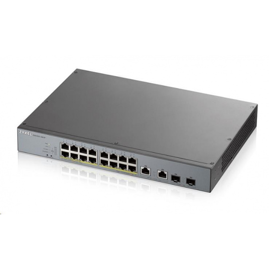 Zyxel GS1350-18HP 18portový inteligentný spravovaný CCTV PoE switch, dlhý dosah, 250W, 16x GbE, 2x combo RJ45/SFP