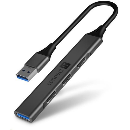 CONNECT IT USB-A hub, (1xUSB-A 3.0, 3xUSB-A 2.0), externí, antracitová