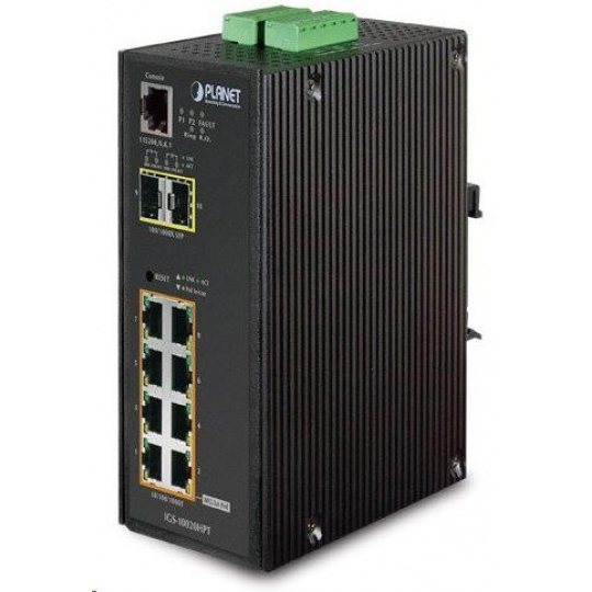 Planet IGS-10020HPT PoE switch 8x 1000Base-T, 2x SFP, 802.3at 270W, IP30, -40 až 75°C, SNMP, IGMPv3, IPv6