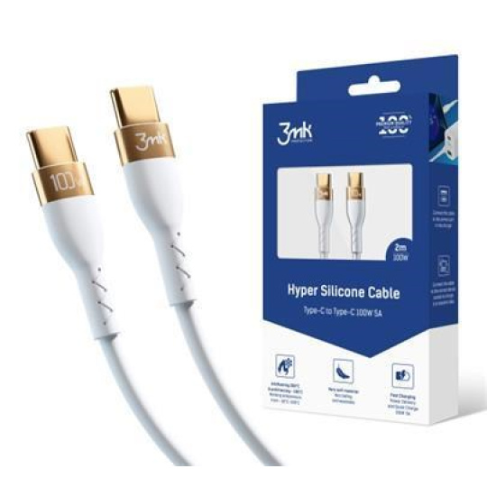 3mk datový kabel - Hyper Silicone Cable C to C 2m 100W, bílá