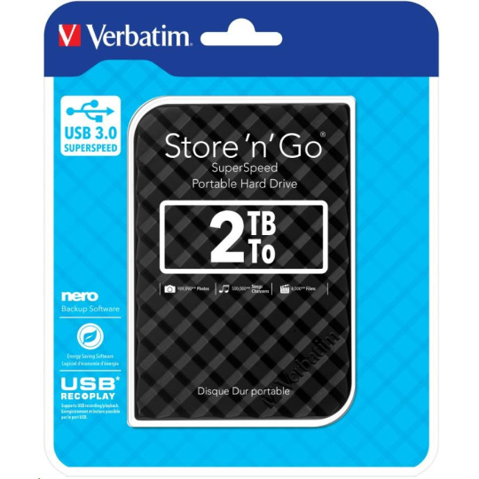 VERBATIM HDD 2.5" 2TB Store 'n' Go Portable Hard Drive USB 3.0, Black GEN II VERBATIM HDD 2.5" 2TB Store 'n' Go Portable Hard Drive USB 3.0, Black GEN II