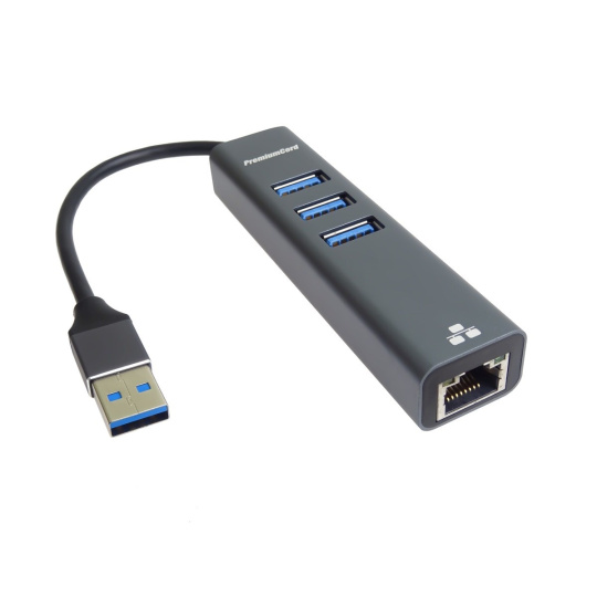 PREMIUMCORD Adaptér USB3.0 - LAN RJ45 ETHERNET 10/100/1000 MBIT + 3x USB3.0 port