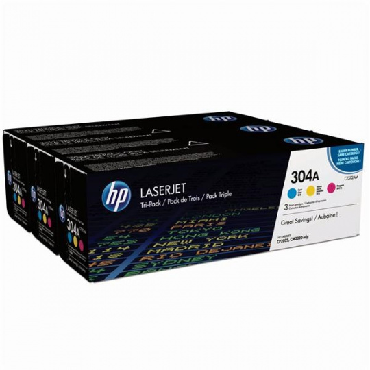 HP 304A CMY 3-pack LJ Toner Cart, CF372AM (2,800 / 2,800 / 2,800 pages)