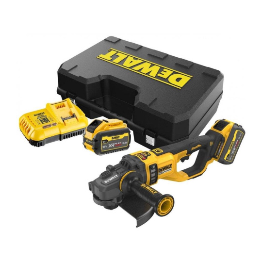 DCG460X2 DEWALT AKU 54V ÚHLOVÁ BEZUHLÍKOVÁ BRUSKA FLEXVOLT 230MM,2 X 9,0 AH BATERIE, NABÍJEČKA, KUFR