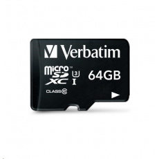 Karta VERBATIM MicroSDXC 64GB Pro, U3 + adaptér