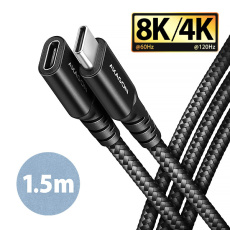 AXAGON BUCM32-CF15AB predlžovací kábel USB-C (M) <-> USB-C (F), 1.5m, USB 20Gbps, PD 240W 5A, 8K HD, ALU, oplet, čierny