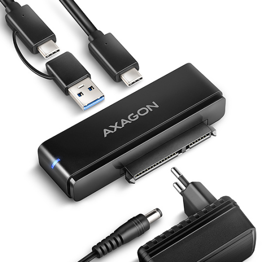 AXAGON ADSA-FPX, USB-C 10Gbps - SATA 6G, 2.5"/3.5" SSD/HDD FAST PORT X adaptér, vrátane AC napájača