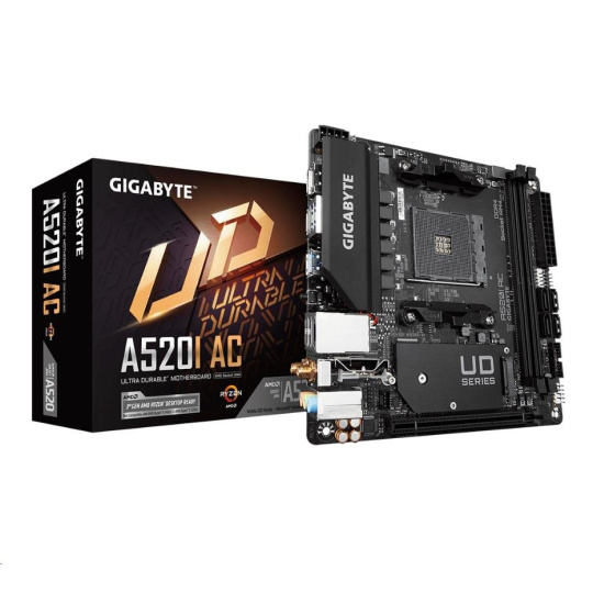 GIGABYTE MB Sc AM4 A520I AC, AMD A520, 2xDDR4, 1xDP, 2xHDMI, WI-FI, Mini-ITX