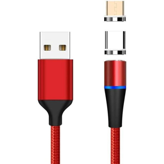 PREMIUMCORD Magnetický nabíjací a dátový kábel micro USB a USB-C 1 m, červený