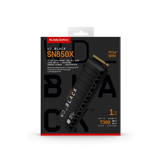 WD BLACK SSD NVMe 1TB PCIe SN850X Powered by SanDisk, Gen4, (R:7300, W:6300MB/s), Chladič