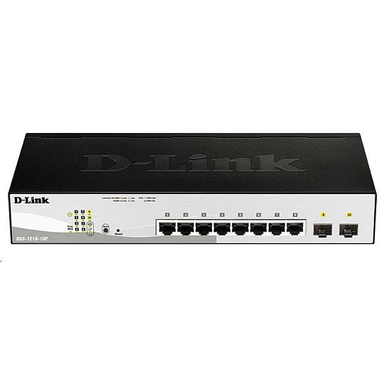 BAZAR - D-Link DGS-1210-10P 10-port Gigabit Smart+ PoE Switch, 8x GbE PoE+, 2x SFP, PoE 65W, fanless - Poškozený obal