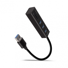 AXAGON HMA-CR3A, USB 3.rozbočovač 2. generácie, 3x porty USB-A + čítačka kariet SD/microSD, kov, 20 cm kábel USB-A