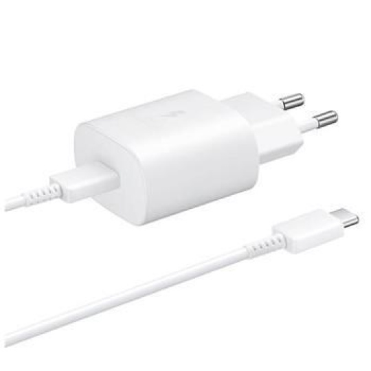 Samsung síťová nabíječka EP-TA800EWE + kabe EP-DA705BWE USB-C, 25W, bílá, (bulk)