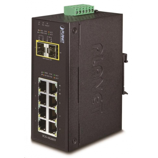 Planet IGS-1020TF, Switch, průmyslový, 8x 10/100/1000T, 2x 100/1000X SFP, -40~+75°C