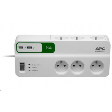 APC Essential SurgeArrest 6 zásuviek s 5 V, 2.4A 2-portová USB nabíjačka, 230V Francúzsko, 2m