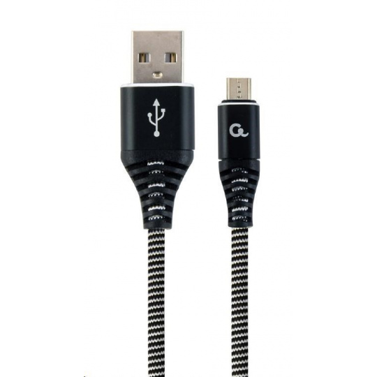 GEMBIRD CABLEXPERT USB 2.0 AM na MicroUSB (AM/BM), 2 m, opletený, čiernobiely, blister, PREMIUM KVALITA