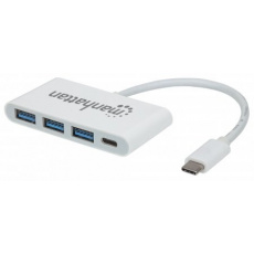 MANHATTAN USB 3.1 rozbočovač 1. generácie typu C, USB typu C samec na 3 porty typu A samica a jeden port typu C s napájaním samica