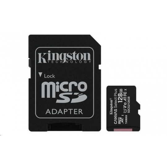 Karta Kingston 128GB micSDXC Canvas Select Plus 100R A1 C10 + adaptér SD