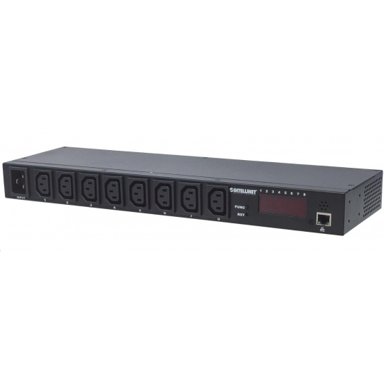 Intellinet distribučný panel PDU, 8x zásuvka C13, rack 1U, odpojiteľný kábel 16A, monitorovanie