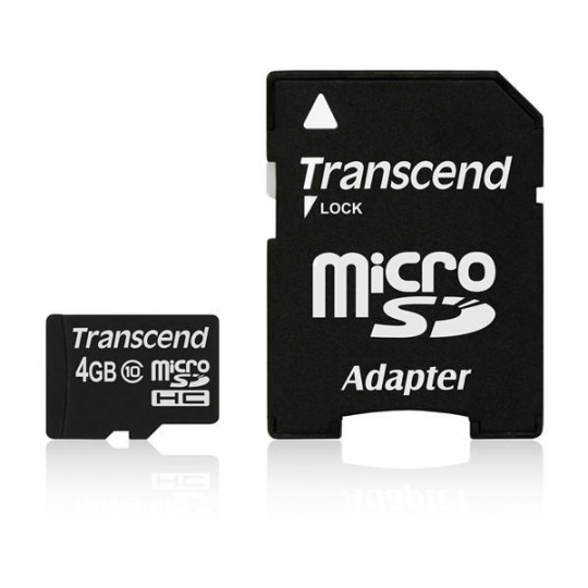 Karta TRANSCEND MicroSDHC 4GB Class 10 + adaptér