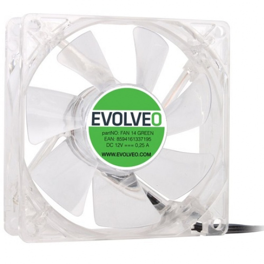 EVOLVEO 14L1GR ventilátor 140mm, 4 LED zelené, 3pin