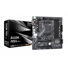 ASRock MB Sc AM4 B450M PRO4 R2.0, AMD B450, 4xDDR4, 1xHDMI, 1xDVI, 1xVGA, mATX