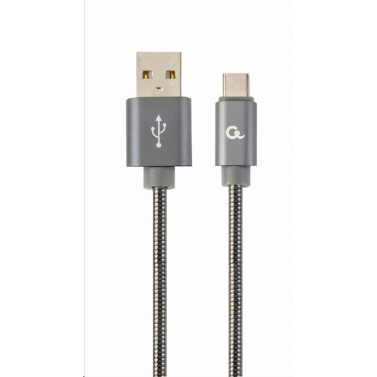 GEMBIRD CABLEXPERT USB 2.0 Kábel AM na typ C (AM/CM), 2 m, kovová špirála, sivý, blister, PREMIUM QUALITY