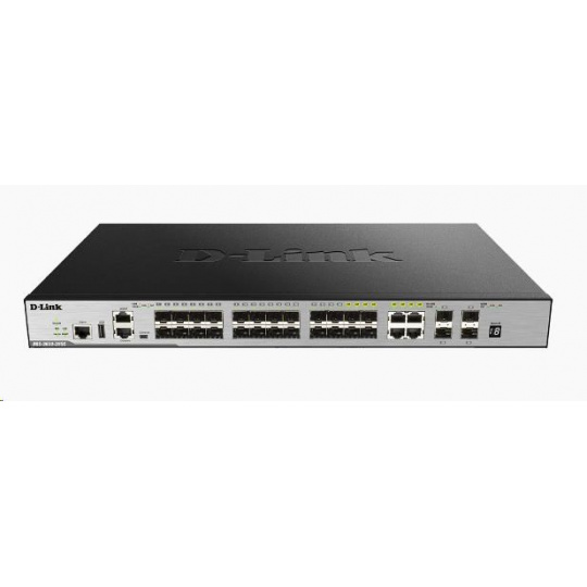 D-Link DGS-3630-28SC/SI xStack SFP L3 Stohovateľný riadený gigabitový prepínač, 20x SFP, 4x gigabitový RJ45/SFP, 4x 10GE SFP+