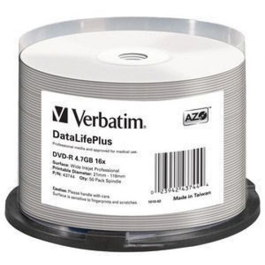 VERBATIM DVD-R(50-Pack)Vreteno/Printable/16x/4.7GB/ŠIROKÝ POTLAČITEĽNÝ POVRCH NON-ID