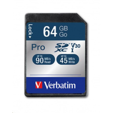 Karta VERBATIM SDXC 64GB Pro, U3, V30 (R:90/W:45 MB/s)