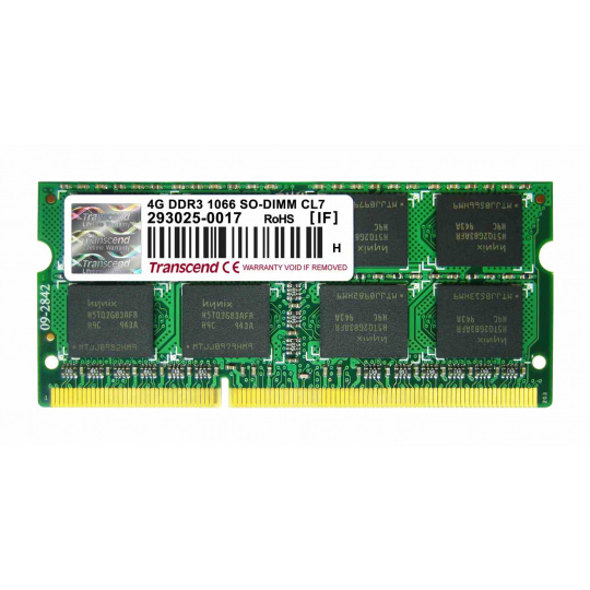 SODIMM DDR3 4GB 1066MHz TRANSCEND 2Rx8 CL7, maloobchod