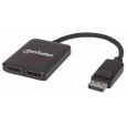 Manhattan Hub, MST hub, DisplayPort na duálny DisplayPort (M/F), 4K@30Hz, čierny