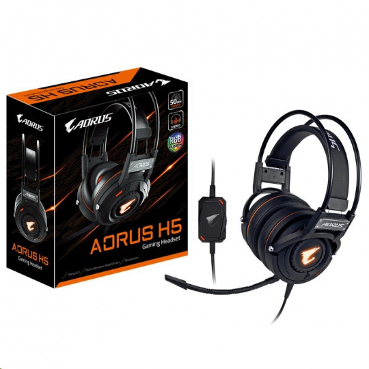 GIGABYTE sluchátka s mikrofonem headset AURUS H5, wired, RGB Lighting, USB/3.5mm