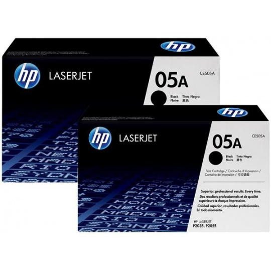 HP 05A Black LJ Toner Cart, 2-pack, CE505D (2,300 / 2,300 pages)