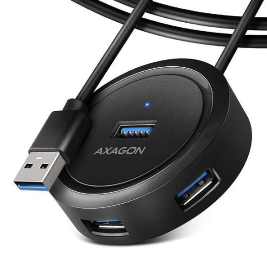 AXAGON HUE-P1AL, 4x USB 3.2 Gen 1 ROUND hub, micro USB napájací konektor, kábel USB-A 1.2 m