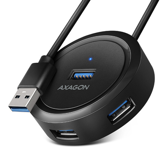 AXAGON HUE-P1A, 4x USB 3.2 Gen 1 ROUND hub, micro USB napájací konektor, kábel USB-A 30cm