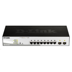 D-Link DGS-1210-08P 10-portový gigabitový inteligentný PoE switch, 8x GbE PoE+, 2x SFP, PoE 65W, bez ventilátora