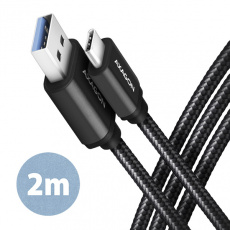 AXAGON BUCM3-AM20AB, SPEED kábel USB-C <->USB-A, 2 m, USB 3</->.2 Gen 1, 3A, ALU, opletenie, čierna