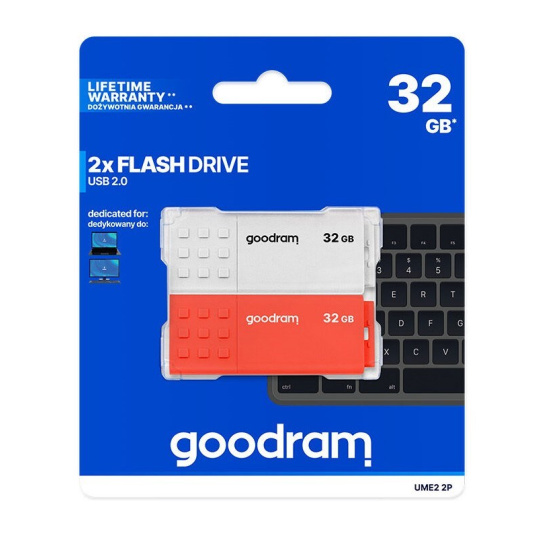 GOODRAM Flash Disk 2x32GB UME2, USB 2.0, bílá, červená